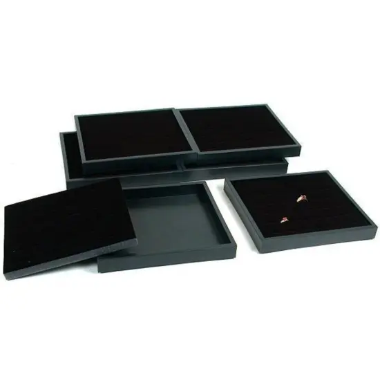 216 Slot Black Ring Velvet Tray Showcase Display Unit {1}