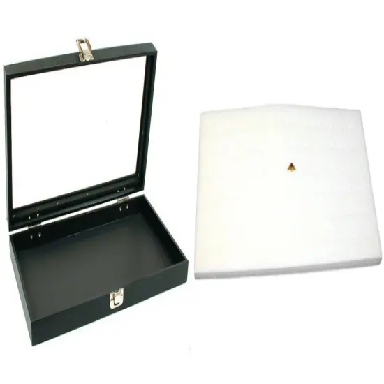Black Glass Top Jewelry Case w/ 1 White 72-slot Foam Pad (Single metal latch) {1}