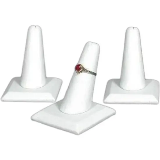 3 White Faux Leather Ring Square Base Finger Displays and 3 Acrylic Jewelry Display Risers {2}