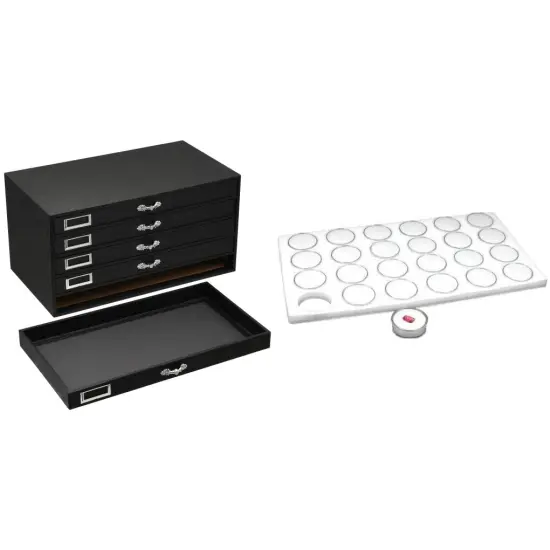 Black FindingKing 5-Drawer Jewelry Storage Case w/ 5 White 24-Gem Jar Inserts {1}