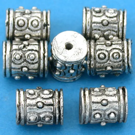 16g Bali Dot Barrel Beads Antique Silver Plate 9mm {1}