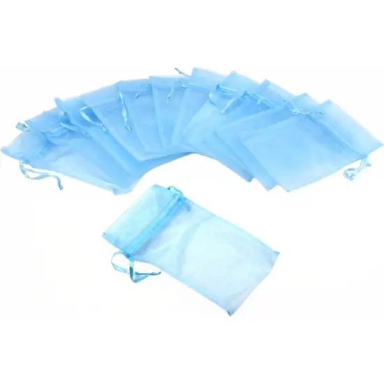 48 Jewelry Light Blue Organza Drawstring Gift Bags 3x4" {2}