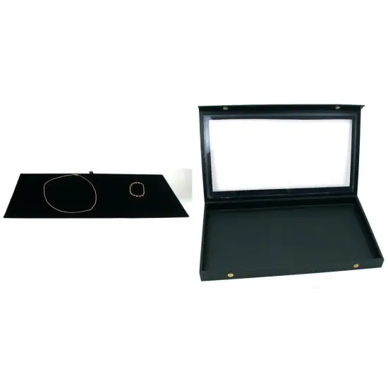 Jewelry Display Tray Case Box & Black Velvet Necklace Chain Insert Kit 2 Pcs {1}