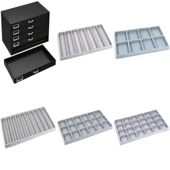 Black FindingKing 5-Drawer Jewelry Storage Case w/ 5 Gray Plastic Slotted Trays {1}