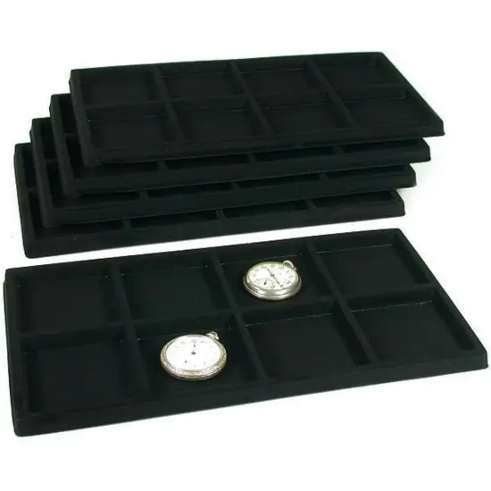5 Black 8 Slot Pocket Watch Jewelry Display Case Tray Inserts {1}