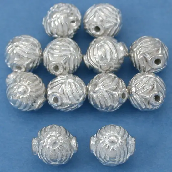 15g Fluted Round Bali Beads Silver Plate 8mm Approx 12 {1}