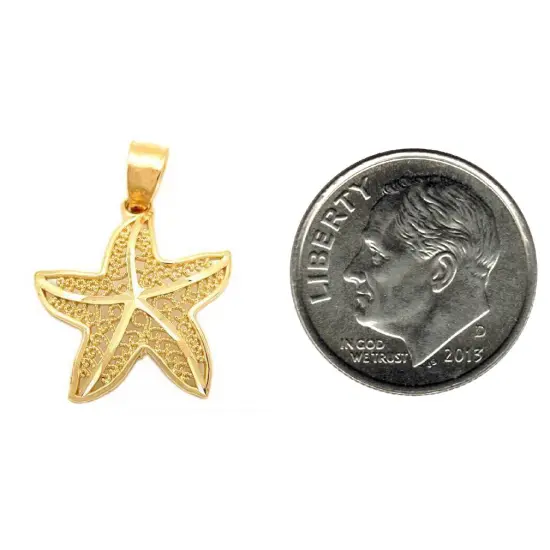 14K Gold Diamond Cut Starfish Charm with 18" Gold Cable Chain &Gift box {4}