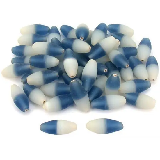 Blue White Frosted Tube Glass Beads 24mm Approx 50 {1}