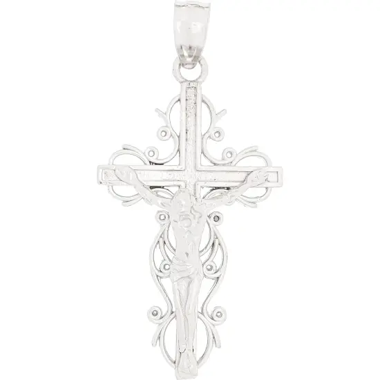 14K White Gold Crucifix Charm 18" Chain Jewelry {3}