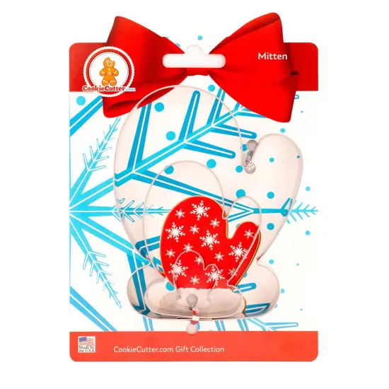 CookieCutter.com Mitten Cookie Cutter Set 3 Piece, Hang Tag Cookie Recipe Card, Large, Medium, Small, Tin Plate Steel, USA {1}