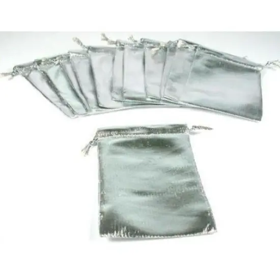 24 Pouches Silver Gift Bags Drawstring Jewelry Favor 4" {2}