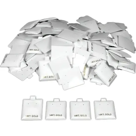 100 White 14K Gold Puff Earring Cards Display Case Box {2}