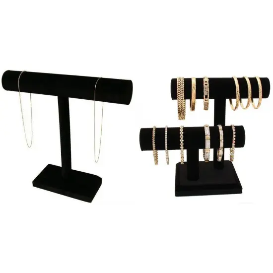 Black Velvet T-Bar & 2 Tier T-Bar Bracelet Necklace Jewelry Display Kit 2 Pcs {1}