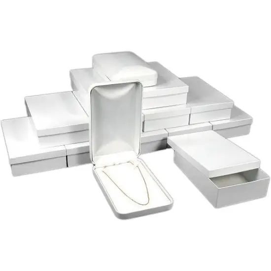 12 Bead Necklace Boxes White Leather Display Gift Box {1}