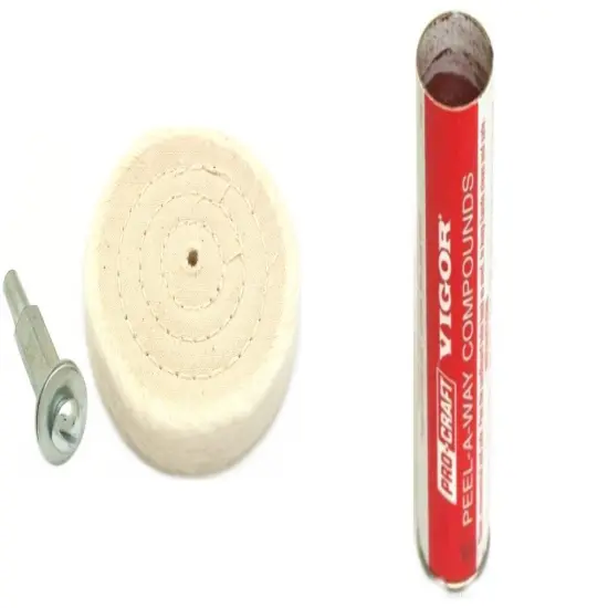 3" Cotton Buffing Wheel with Mandrel & Red Rouge Gold Platinum Silver Polishing Compound Bar 7 oz {1}