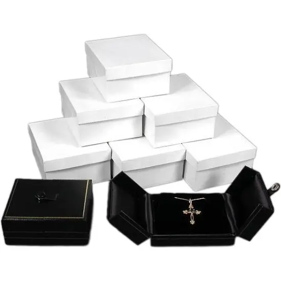 6 Black Leather Pendant Earring Boxes Snap Lid Display {1}