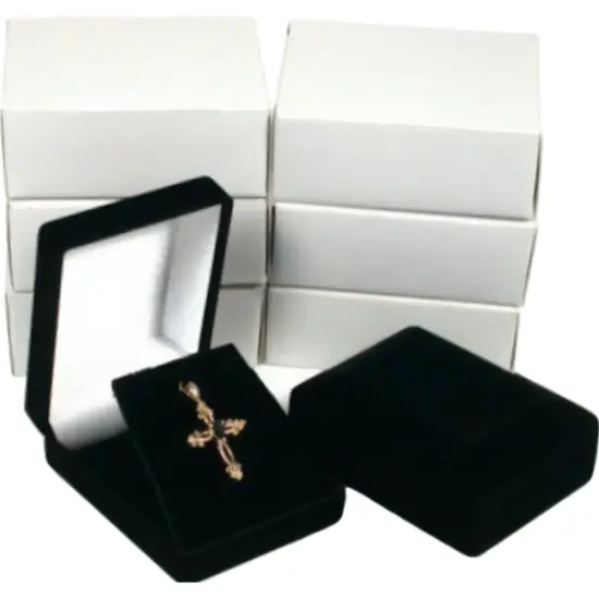 6 Necklace Pendant Gift Boxes Jewelry Displays Black {1}