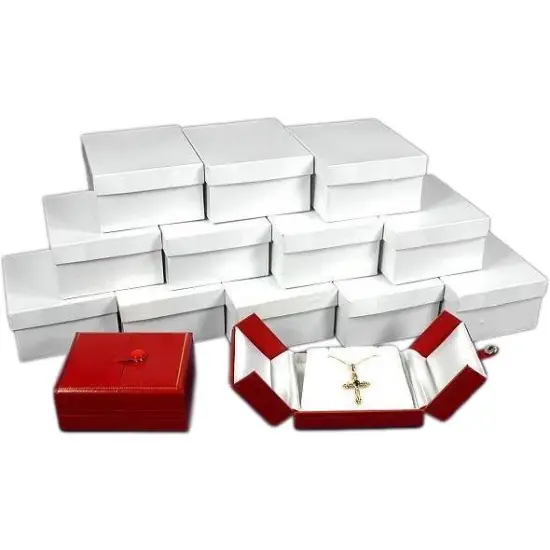 12 Leather Pendant Earring Boxes Red Snap Lid Display {1}