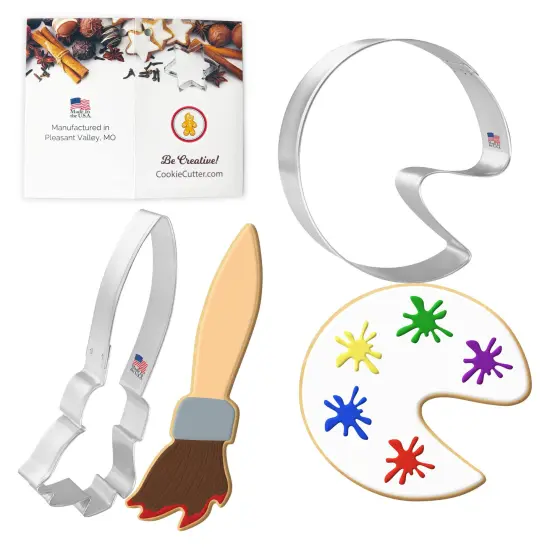 CookieCutter.com Love to Paint 2 Piece Cookie Cutters Set, Artist Palette, Paint Brush, Tin Plate Steel, USA {1}