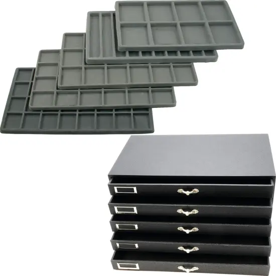 5 Drawer Jewelry Organizer Storage Display Case Box w/Inserts {1}