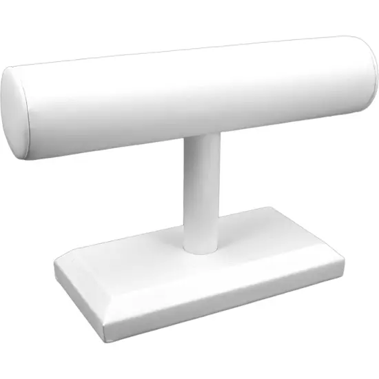 White Leather T-Bar Bracelet Necklace Watch Jewelry Display {1}