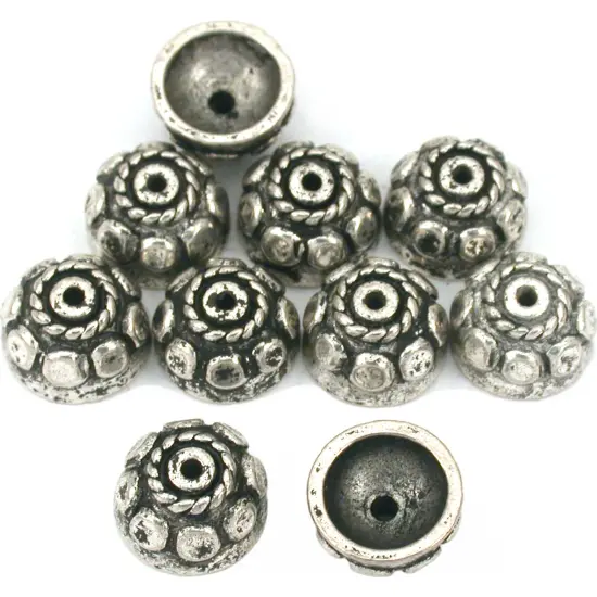 Bali Bead End Caps Antique Silver Plate 9.5mm Approx 10 {1}