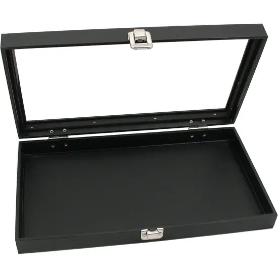 Glass Lid Case Black & Ring Tray Insert Black Velvet 2Pcs {5}