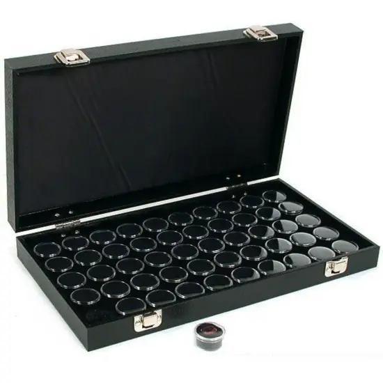 50 Gem Jars Black Display Tray Gemstone Travel Case {1}
