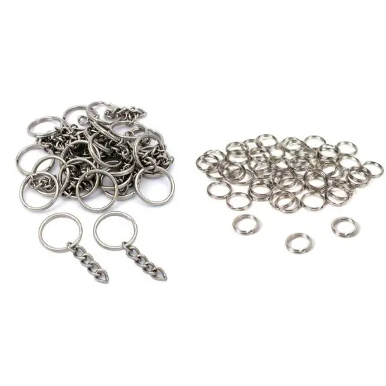 Nickel Plated Key Chain Rings W/ Chain & Split Rings Jewelry Connectors 50 Pcs {1}