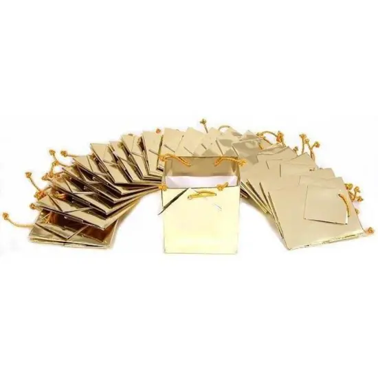 100 Jewelry Paper Shopping Tote Gift Bags Gold 3.5" {2}