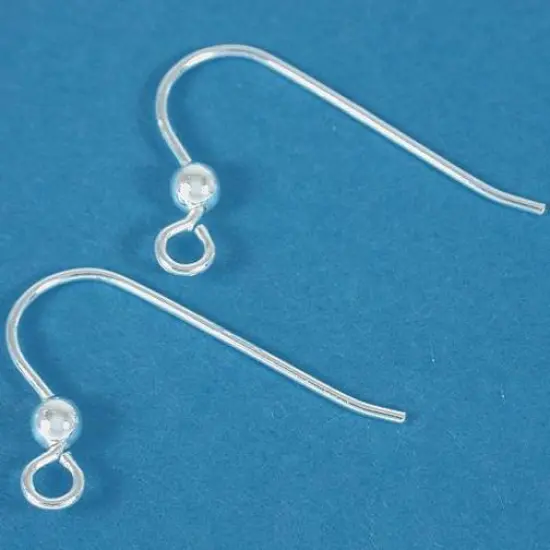 2 Fish Hook Earwires Ball Silver French Ear Wires 21Ga {1}