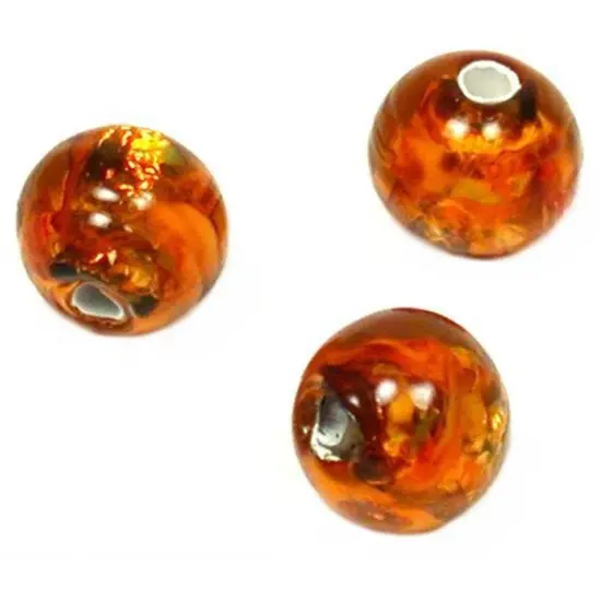 Lampwork Round Silver Foil Glass Beads Orange 6mm 3Pcs {1}