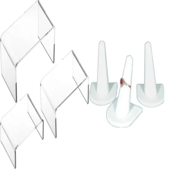 3 Faux Leather Ring Finger Display 3 Acrylic Risers {1}