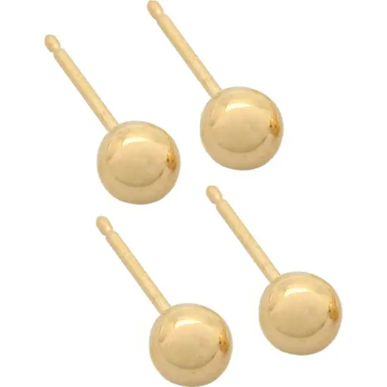 4 14K Yellow Gold Earrings Ball Stud Piercing Jewelry {1}