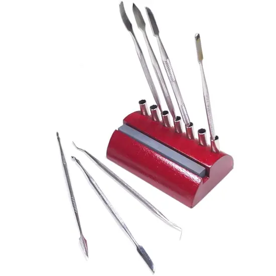 Set of 7 Spatulas and Carvers, With Stand and Sharpening Stone, Item No. 21.0828 {1}