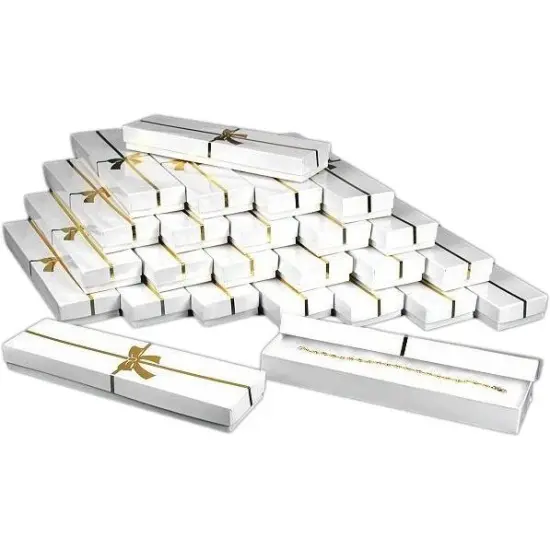 25 Gold Bow White Cotton Boxes Bracelet Gift Display {1}