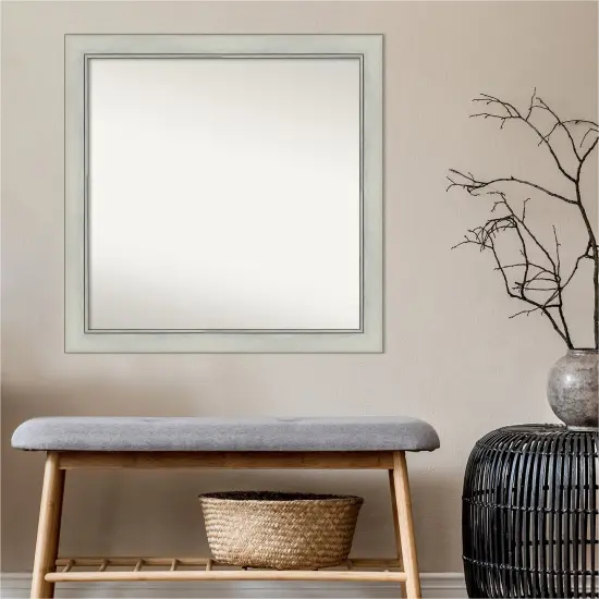 Amanti Art Non-Beveled Wall Mirror, Flair Polished Nickel Frame Flair Silver Patina {6}