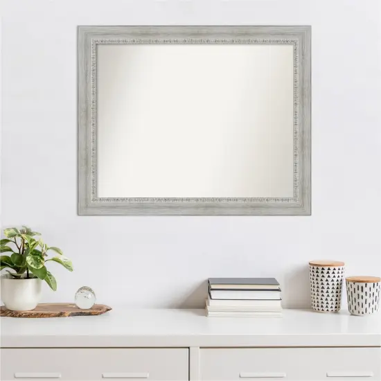 Amanti Art Non-Beveled Wood Wall Mirror, Distressed Rustic White Wash Frame {6}