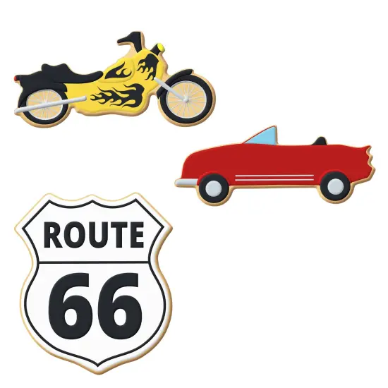 CookieCutter.com 3 Piece Road Trip Route 66 Cookie Cutter Set Police Badge, Convertible Car, Motorcycle, Metal Shapes Made in USA, Silver {3}