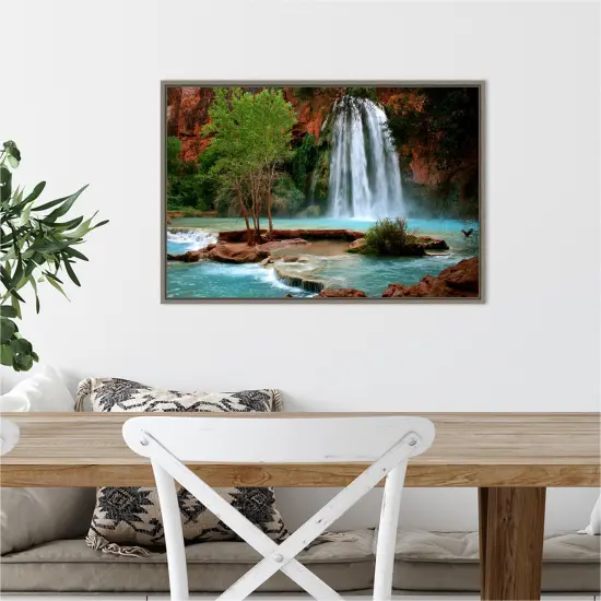Havasu Falls by Andy Magee Canvas Wall Art Print Framed Grey {4}
