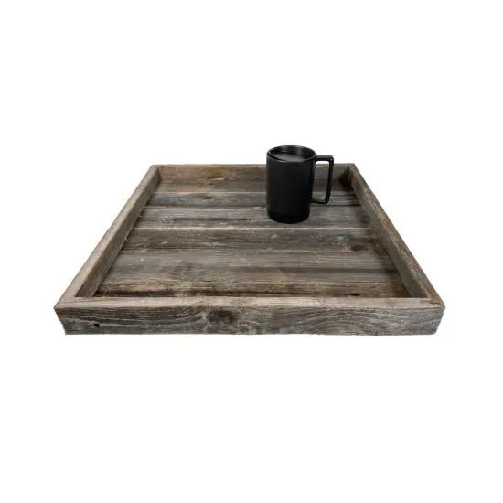 Rustic Farmhouse Reclaimed Wooden Ottoman Orangizing Serving Tray Grey {3}