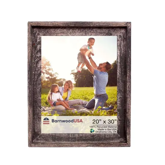 Rustic Farmhouse Signature Series 20 in. x 30 in. Reclaimed Wood Picture Frame Black {1}