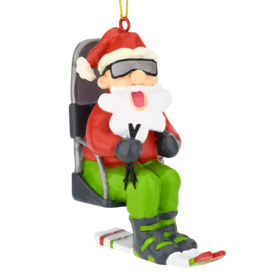 Skiing Santa on a Chairlift Christmas Ornament {1}