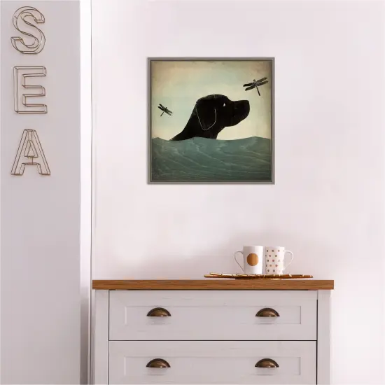 Black Dog Swim by Ryan Fowler Canvas Wall Art Print Framed Grey {5}