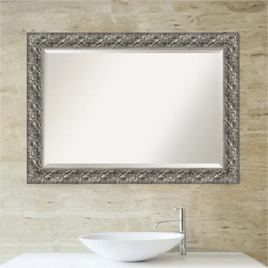 Beveled Wood Bathroom Wall Mirror, Silver Luxor Frame {4}