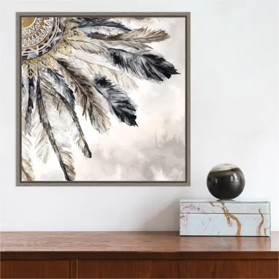 Necklace of Feathers III by Eva Watts 16-in. W x 16-in. H. Canvas Wall Art Print Framed in Grey {5}