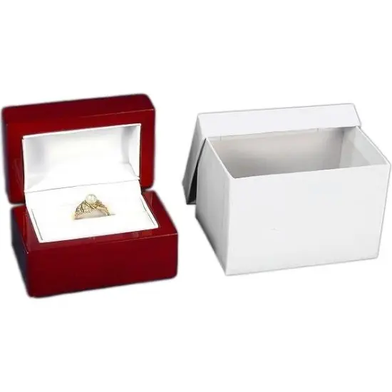 3 Double Ring Gift Boxes Rosewood Stained Jewelry Displays {2}