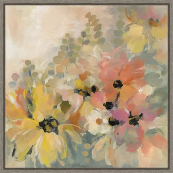 June Flower Bed by Silvia Vassileva 16-in. W x 16-in. H. Canvas Wall Art Print Framed in Grey {1}