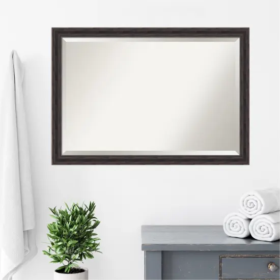 Beveled Wood Bathroom Wall Mirror, Rustic Pine Narrow Frame {6}