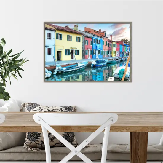 Bruano Canal Italy by Alan Blaustein 23-in. W x 16-in. H. Canvas Wall Art Print Framed in Grey {5}